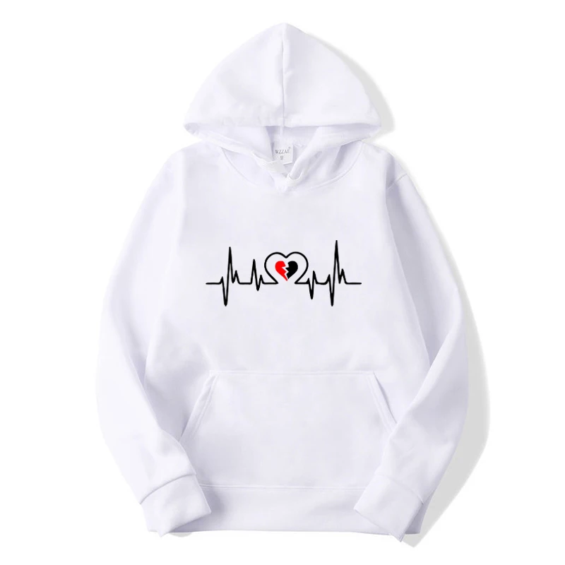 Black White Hoodies for Women Casual Heart Broken Print Hoody Sweatshirt Winter&Spring Long Sleeve Hip Hop Warm Hoodies