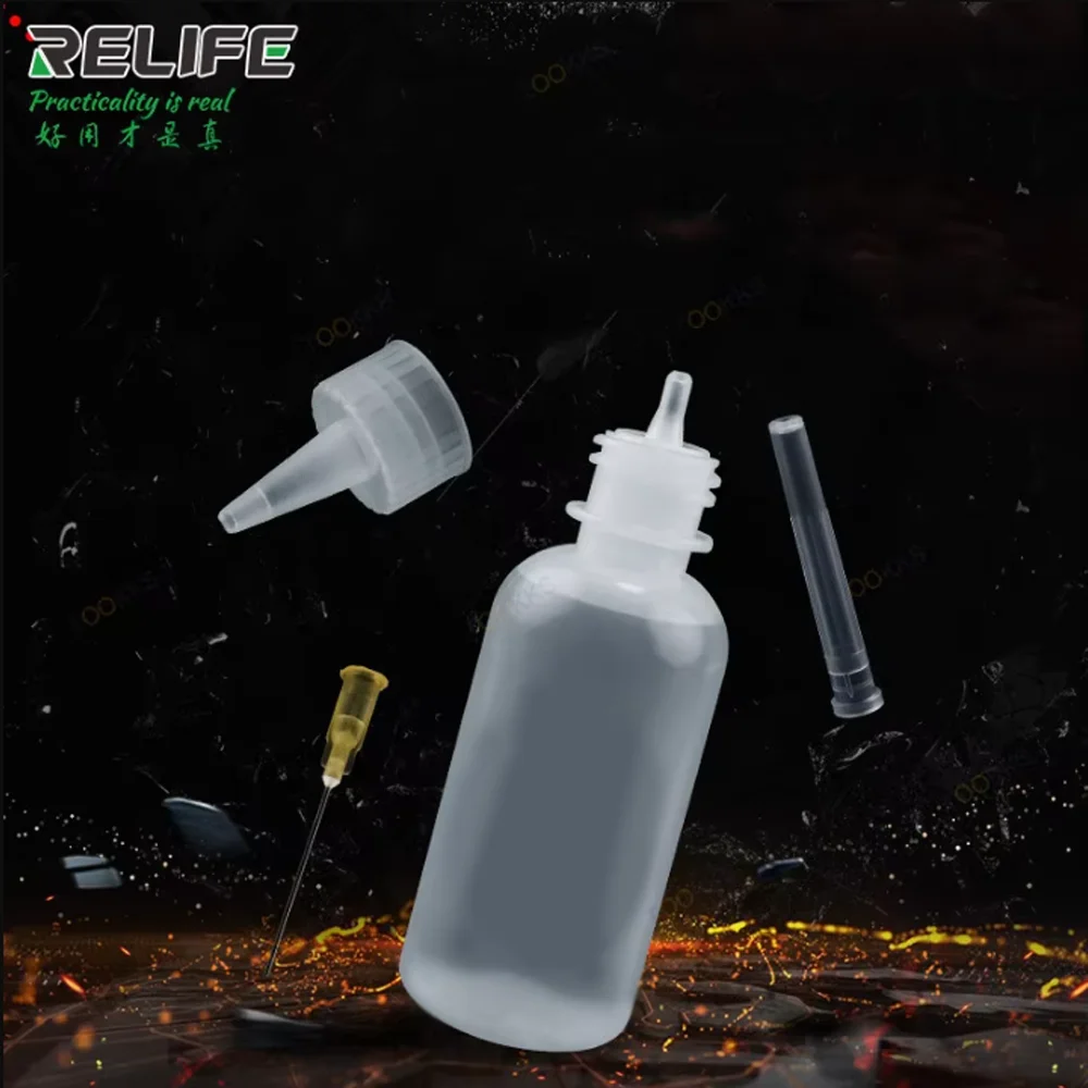 RELIFE RL-054 50ML 솔벤트 병 바늘 팁 납땜 청소 액체 플럭스 알코올 오일 디스펜서 플라스틱 손 빈 병