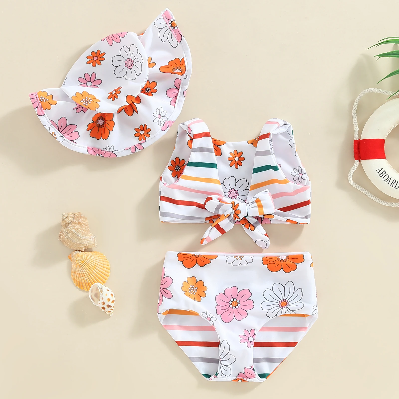 Summer Baby Girl Strawberry Printed Ruffled Bikini Tankini Sets with Hat Kids Two Pieces Swimsuit Swimwear Beach Bathing Suit