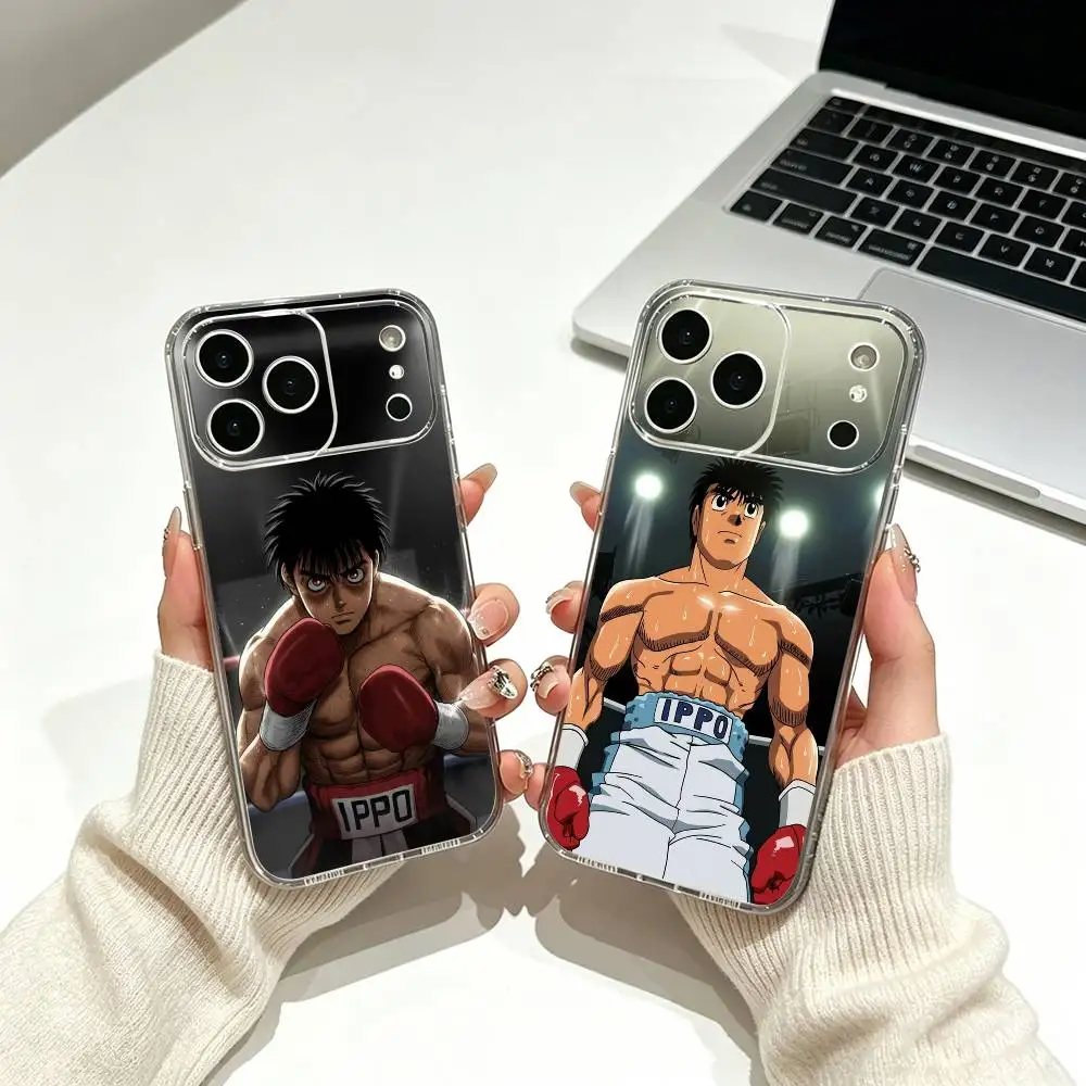 Capa Transparente Anime Boxing H-Hajime no Ippo para iPhone 17, 16, 15, 14, 13, 12, 11, Pro Max, 16/15/14 Plus
