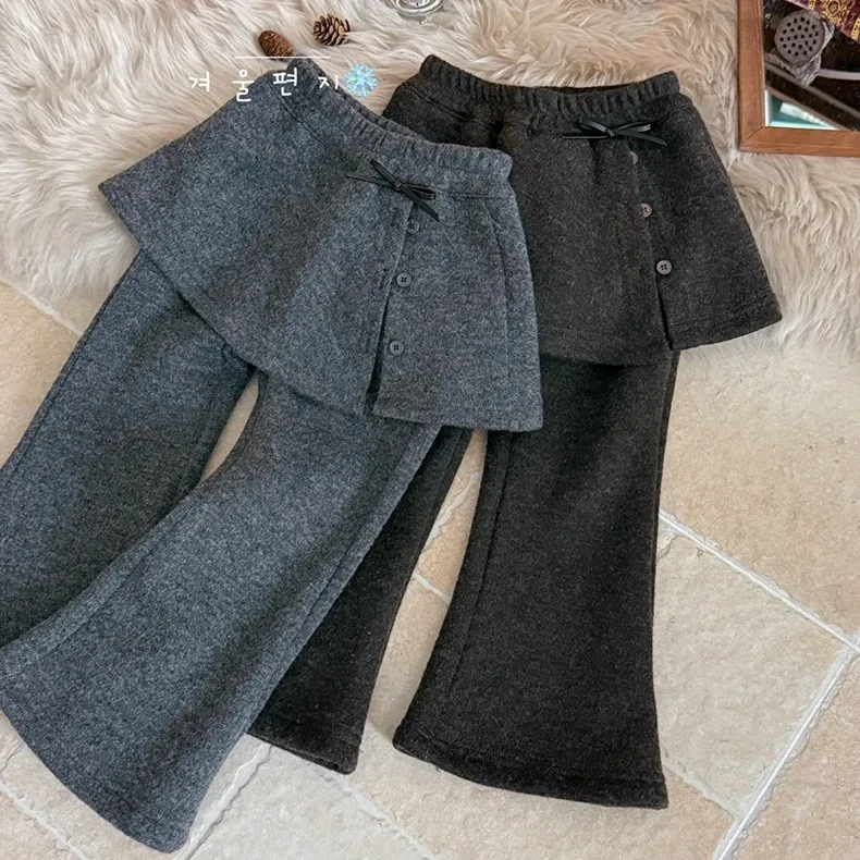 Girls' fleece pants 2025 winter new girls' integrated fleece fart curtain flared pants baby girl casual culottes