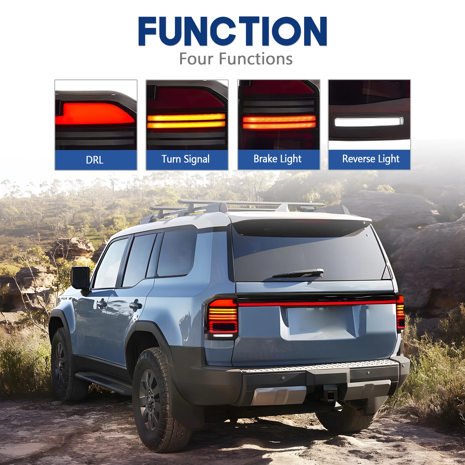 

HCMOTIONZ LED Tail Lights for Toyota Prado 2024 2025 Land Cruiser LC250 with Middle Lamp DRL Animation Back Light Assembly