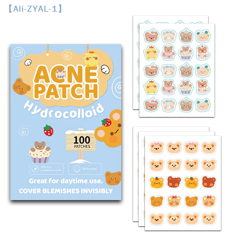 【ZYAL-1】100 szt. Plastry na trądzik z motywem misia, niewidoczne, profesjonalne, lecznicze