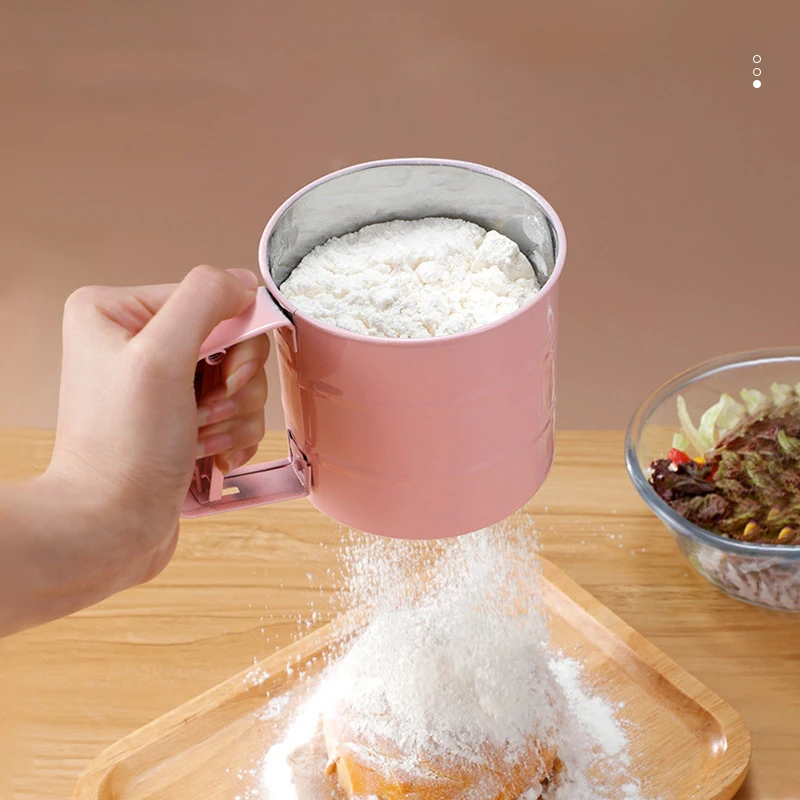 Stainless Steel Flour Sieve Handheld Semiautomatic Flour Sieve Hand Pressed Flour Sieve Sugar Sieve Baking Tool Flour Sieve