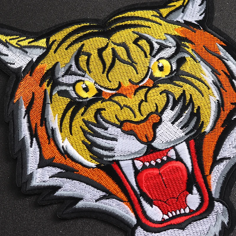 Tiger head size: 20x17.5cm Patch Embroidered Applique Sewing Clothes Apparel motorcycle jacket Accessories Badges