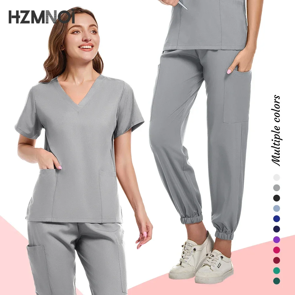 HZNMNOI Scrub Hospital Uniform Medical Top Pants Nurse Uniform High Fashion Uniforms Nursing Scrubs Set Hot Sell Surgical Gowns