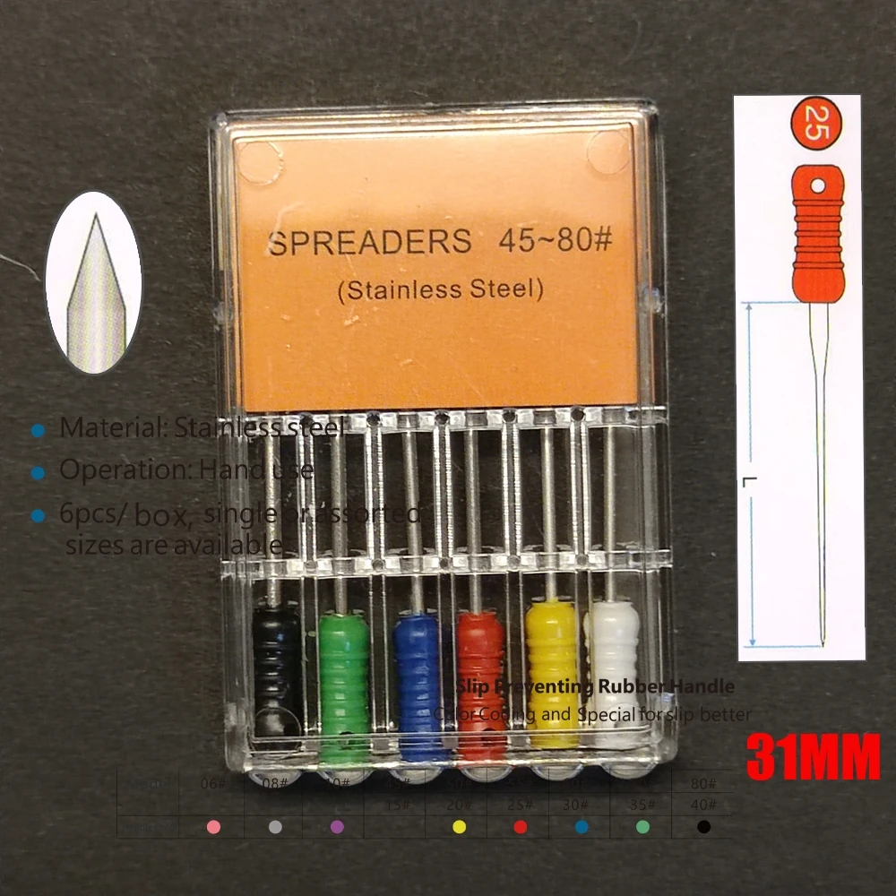 6pcs/Pack Dental Tapered Finger SPREADERS FILES Stainless Steel Endo Root Canal S Files Hand Use Dentistry Endodontic Tool15-40#