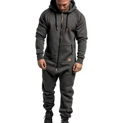 Casual Pajamas Male Zipper Sweatpants Hoodie Mens Winter Sleeve Color Jumpsuit Onesie Long Splicing Pure Autumn