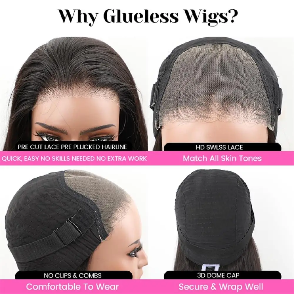 Kinky Straight Human Hair Wigs Wear And Go Glueless Wigs Bob Wig Human Hair 4X4 Lace Yaki Straight Human Hair Wigs For Women
