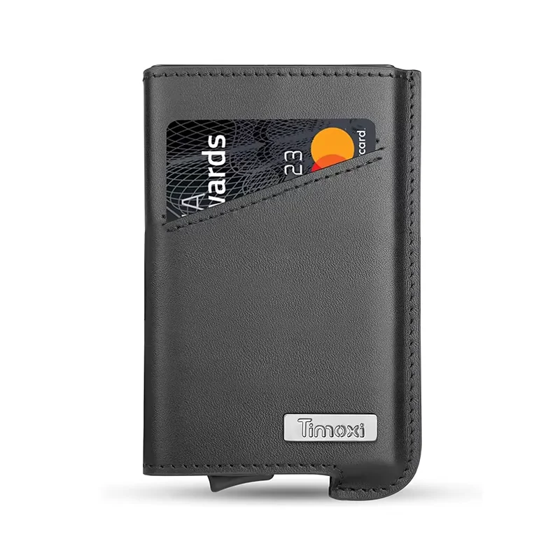 

Credit Card Case for Men Genuine Leather Aluminum Slim Wallet Minimalist RFID Protection Smart Card Wallet with Bandage