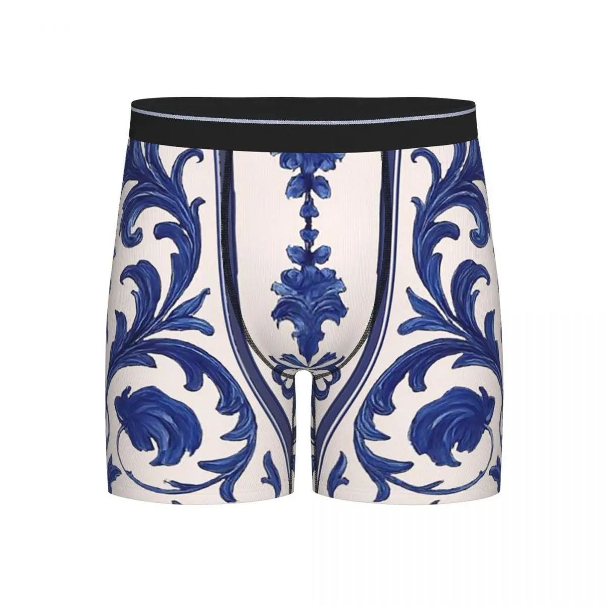 

Long Boxer Underpants Shorts Blue Portuguese Tile Portugal Azulejo Flower Panties Men's Comfortable Underwear for Homme Man Gift