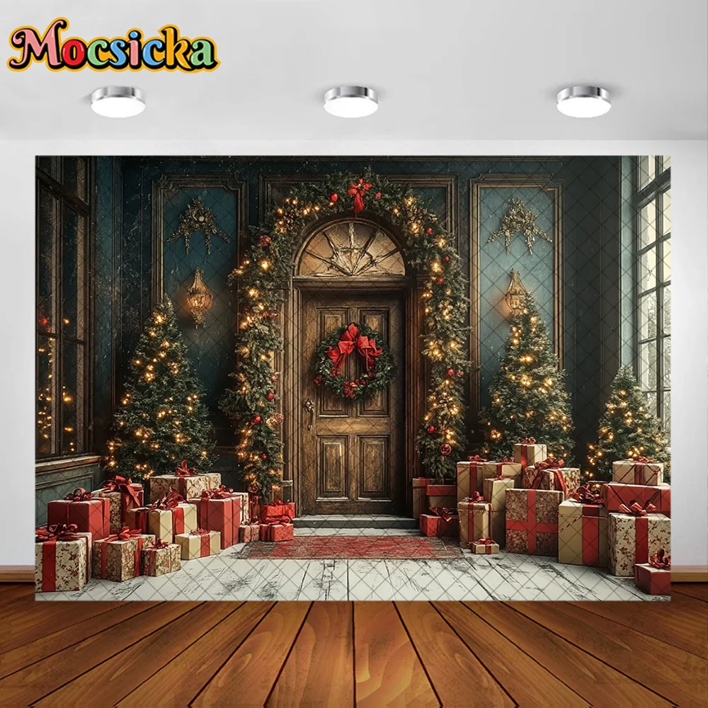 Mocsicka التصوير خلفية غرفة عيد الميلاد إكليل شجرة ديكورا الأسرة عيد الميلاد عطلة صورة خلفيات الصور للصور
