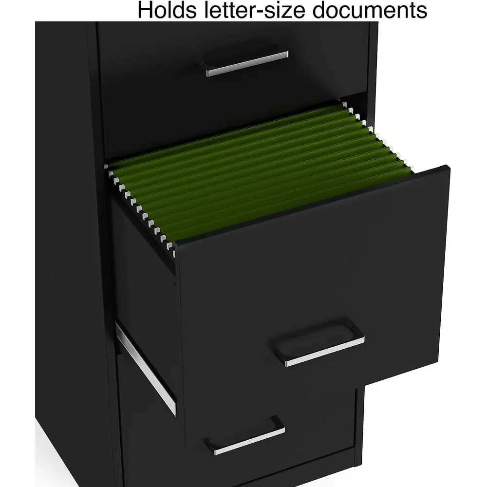 خزانة لحم العجل ذات 4 أدراج قابلة للقفل باللون الأسود لأثاث مقاس الحروف، 18.9 × 14.3 × 45.8