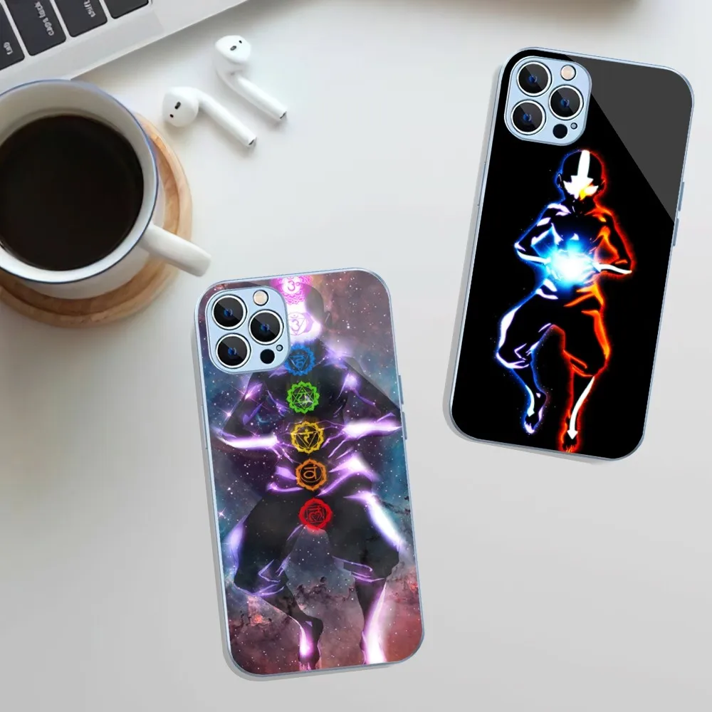 A-Avatar The Last Airbender Aang Phone Case For iphone 12 11 14 13 pro MAX X xs xr MAX Metal Plated Painted Glass Shell