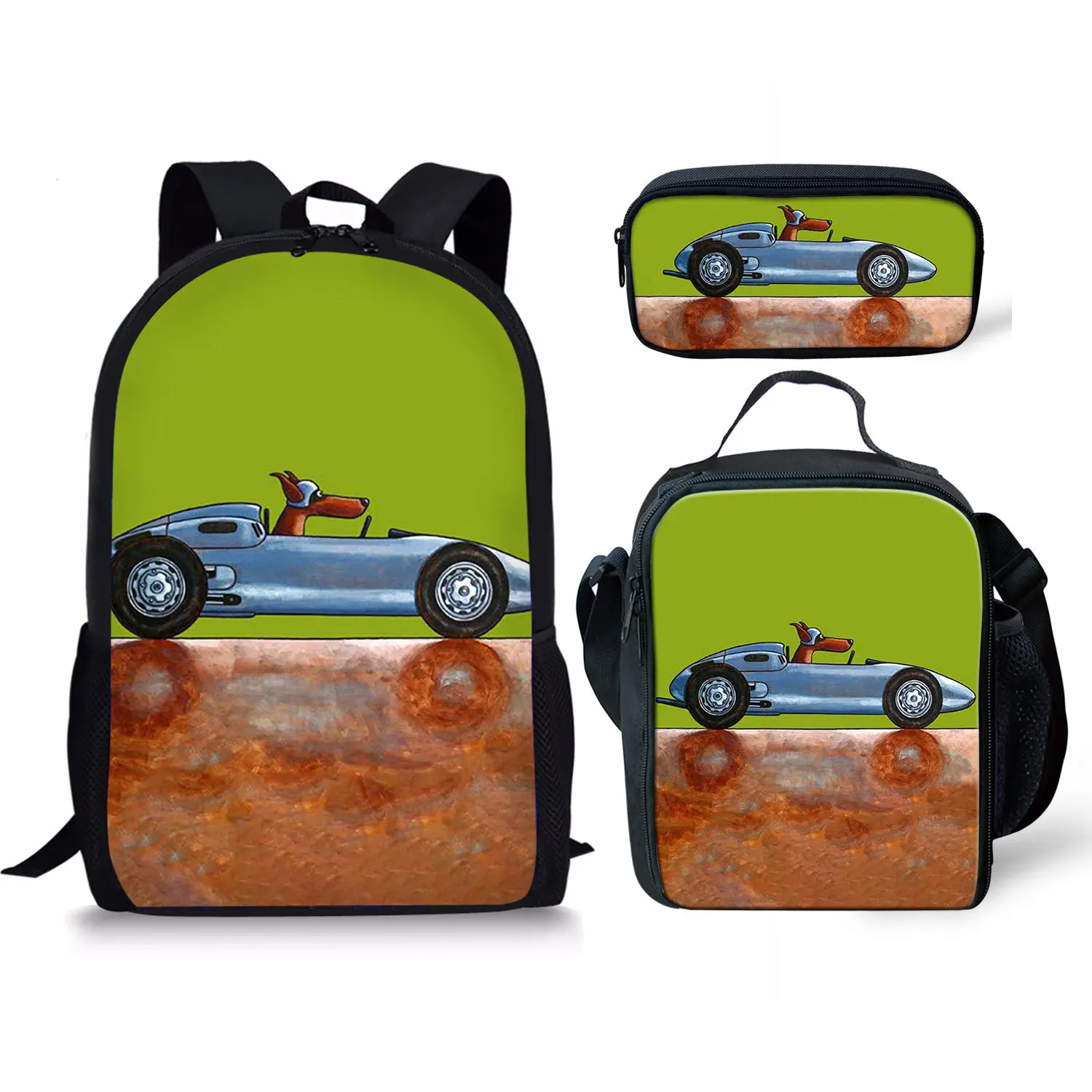 Classic Popular New  Car 3D Print 3pcs/Set Student School Bags Laptop Daypack Backpack Lunch bag Pencil Case