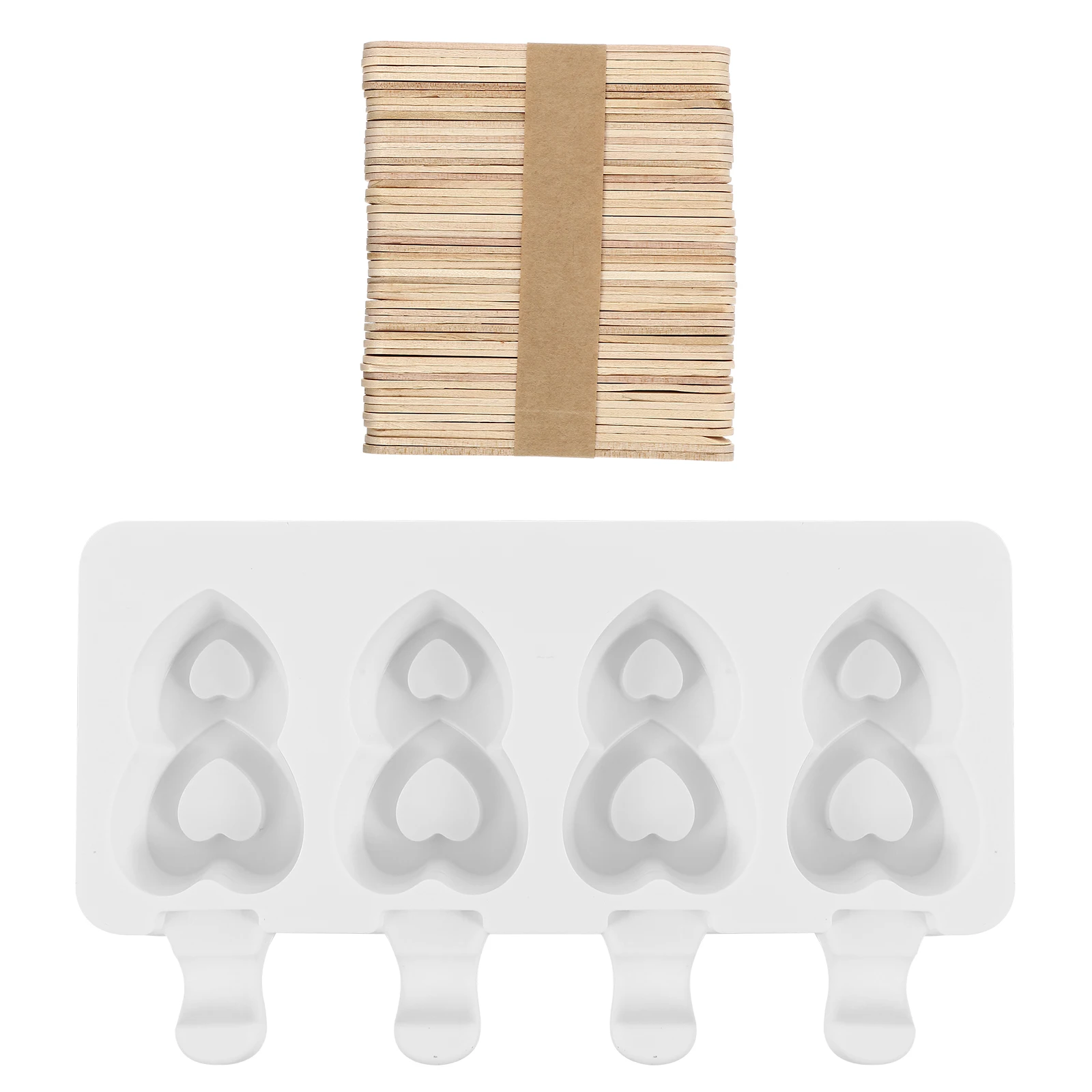 

1 set Heart Shaped Silicone Popsicle Molds for Making Ice Cream Reusable DIY Supplies White Easy Demold Clean Summer Gift Family