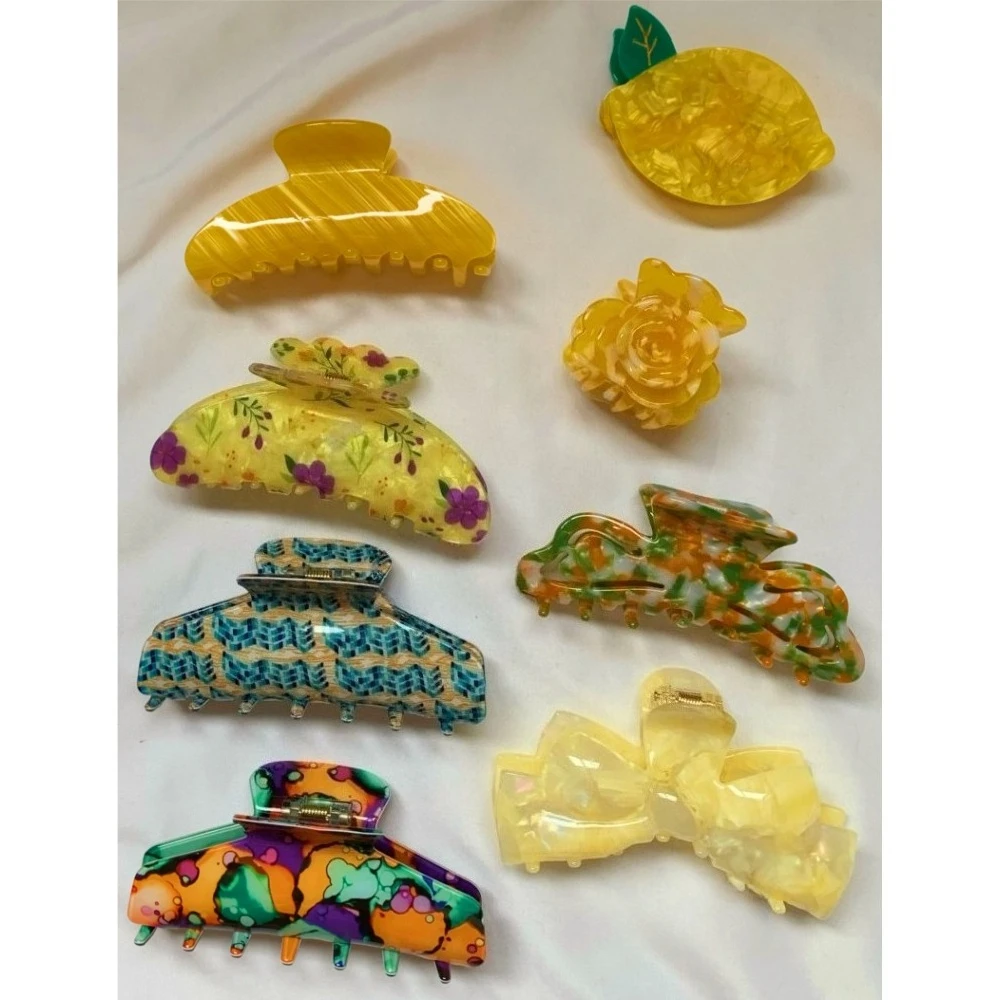 

Yellow Floral Acetate Hair Claw Summer Cute Lemon Fruit Hair Clips for Women Girls Anti-Slip Strong Hold Clips Hair Accessories
