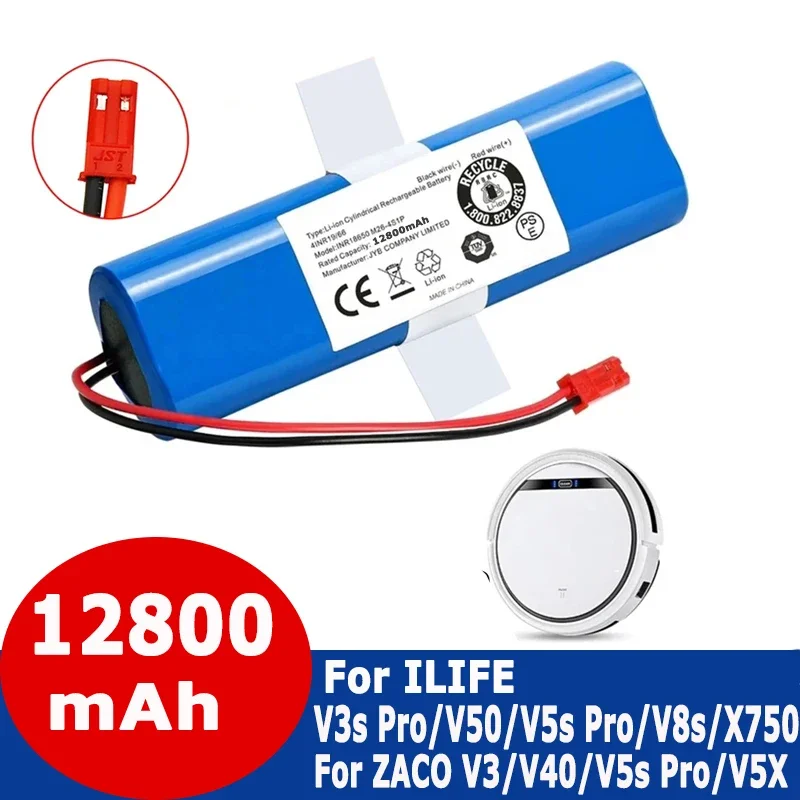 14.8V Battery 12800mAh Lithium Battery for ILIFE V3s Pro V50 V5s Pro V8s V80 Max B5 Max S5 Pro X750 Robot Vacuum Cleaner Battery