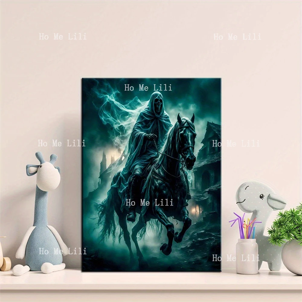 Horse Death Ride Village Skeleton Night Macabre Canvas Wall Art For Bedroom Living Room Home Office Decor