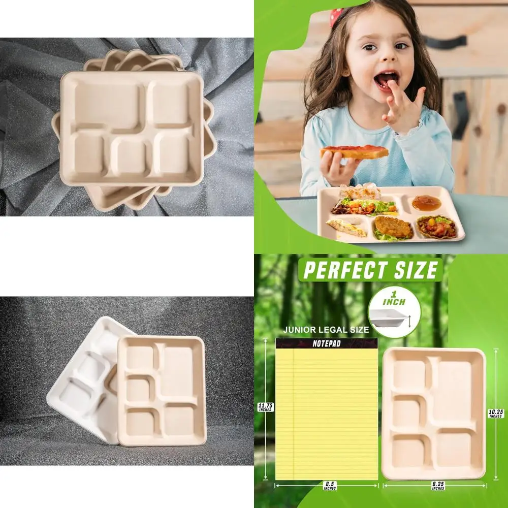 

Экологичные одноразовые прочные обеденные тарелки с 5 отделениями, 10 x 8 дюймов - упаковка 400 шт.