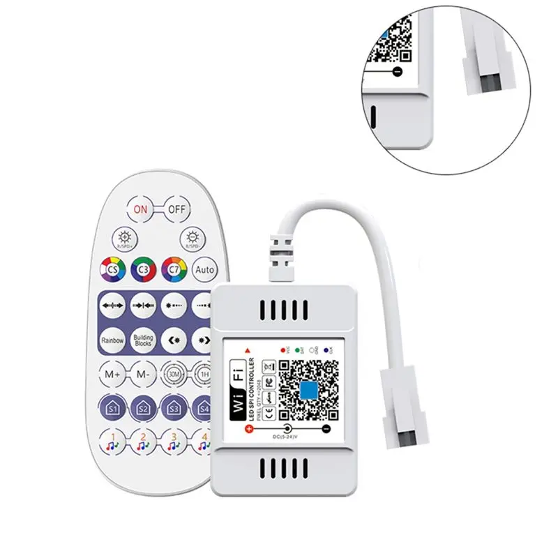 Stylish-Wifi SPI Pixel LED Strip Light Controller Music Voice Remote Control Dream Color Tape Lights APP Control Dimmer