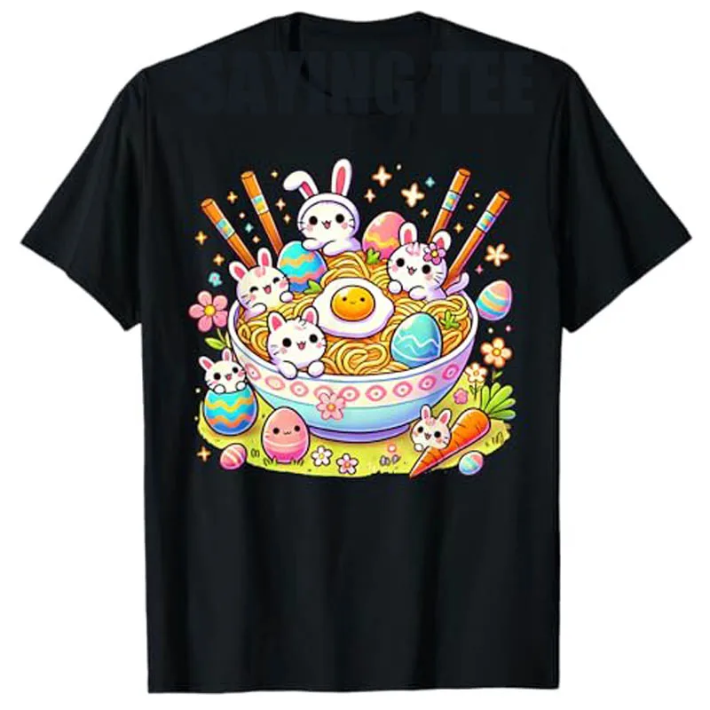 

Easter Ramen Cats Cute Anime Happy Easter Day Women Girls T-Shirt Funny Art Graphic Outfit Novelty Gift Humorous Street Tee Tops