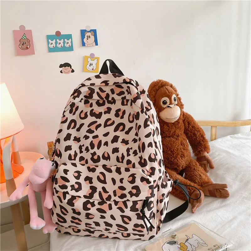 Bolsa de ordenador de viaje con estampado de leopardo para mujer, mochila impermeable de nailon de gran capacidad, mochilas escolares para chicas universitarias