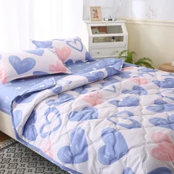 Quilted Summer Quilt and Pillowcase or Single Quilts Soft Breathable Washable Thin Comforter Double Blanket