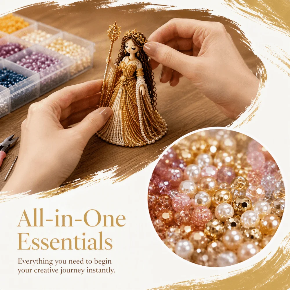 3D Design Beaded Goddess DIY Kit Weaving Technique Miniature Size Bead Art Craft Set Decorative Ornament Mythological Theme