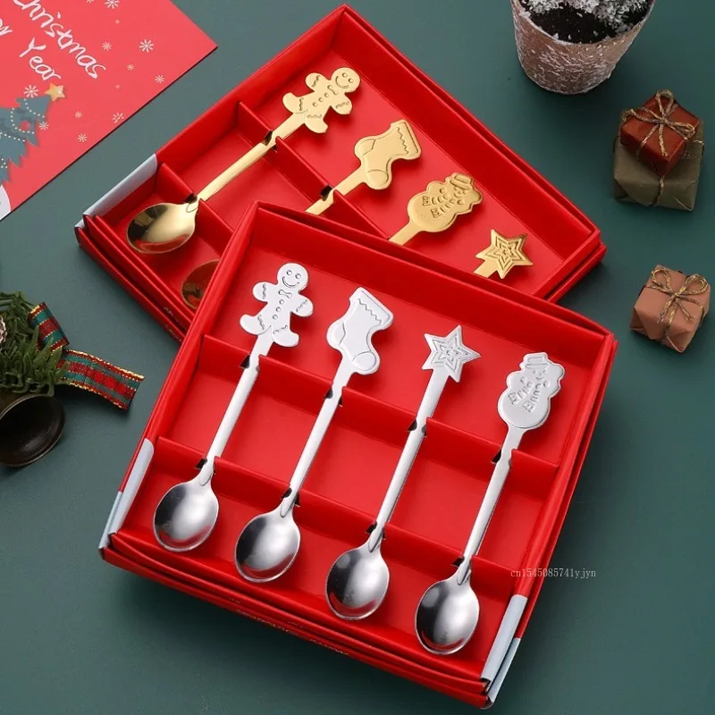 Christmas Coffee Spoon 12.8cm Cartoon Christmas Gingerbread Man Snowman Coffee Stirring Spoon Xmas Tableware New Year Gift