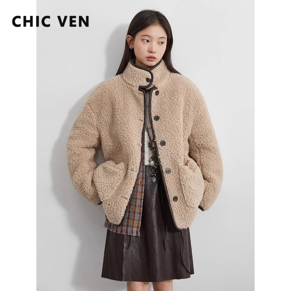 

CHIC VEN новые женские шерстяные куртки свободные повседневные цветные блоки сращивание края женское стеганое пальто теплая осень-зима 2025