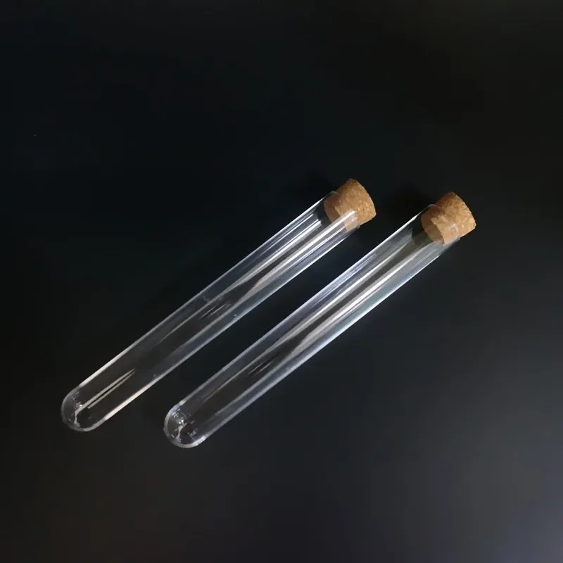 10pcs To 100pcs 20x150mm Transparent Plastic Round Bottom Test Tubes with Cork Stopper for School/Laboratory Glassware