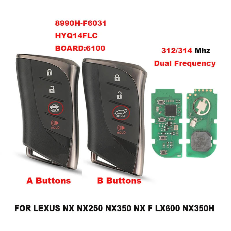 

jingyuqin Remote Car Key 312/314Mhz Dual Frequency For Lexus NX NX250 NX350 F LX600 NX350H 8990H-F6031 HYQ14FLC Board:6100