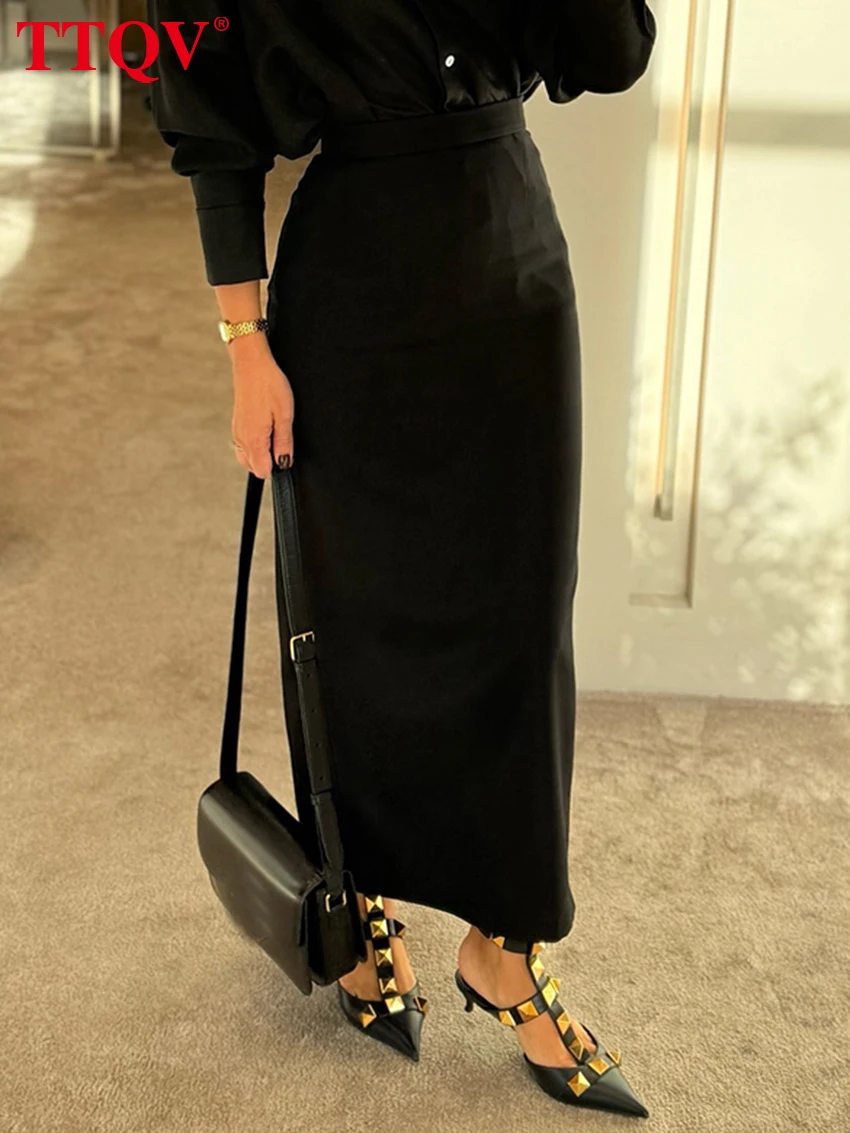 TTQV Fashion Slim White Satin Women's Skirt 2026 Bodycon High Waist Long Skirts Elegant Classic Solid Skirt Female Clothing
