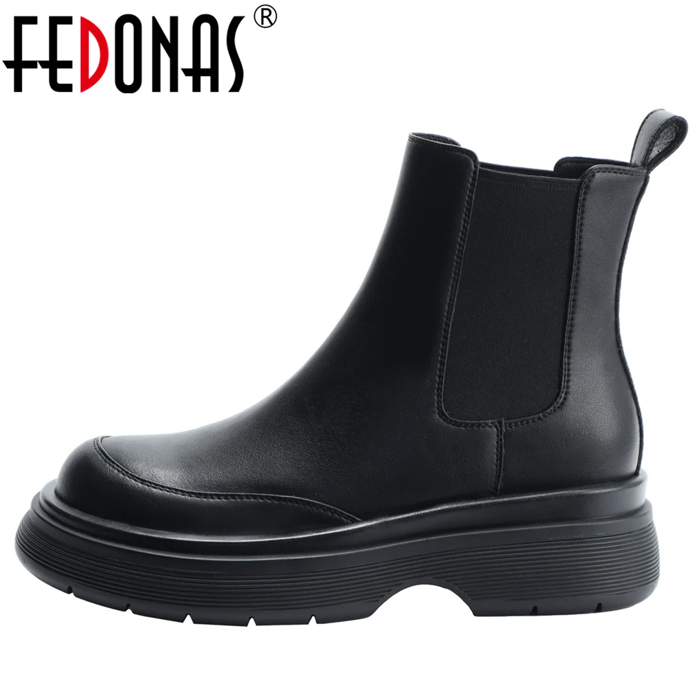 

FEDONAS New Platforms Concise Women Ankle Boots Autumn Winter Round Toe Genuine Leather Basic Casual Outdoor Shoes Woman Leisure