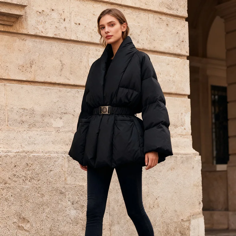 

2025 New Autumn Women Down Jacket Comfortable Casual Slim Fit Belted Coat Fashionable Design