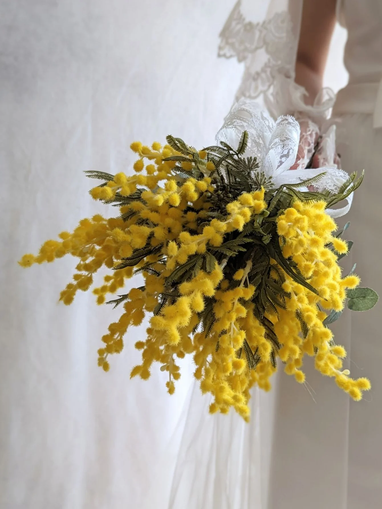Mimosa Artificial, Flor Artificial de Primavera, Flor Amarilla de Felpa con Tallo Largo, para Decoración de Hogar, Bodas y Manualidades