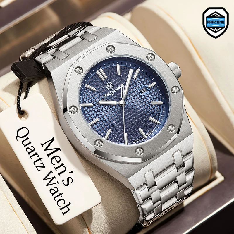 

PAAZOMU мужские кварцевые часы из нержавеющей стали 30 метров водонепроницаемые светящиеся автоматические календари спортивный стиль подходят для повседневного ношения