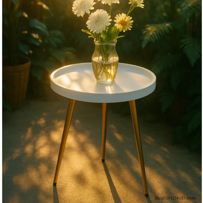 

40x50cm Round Side Table with Gold Metal Legs Nordic White End Table Minimalist Coffee Tables for Living Room or Bedroom Decor