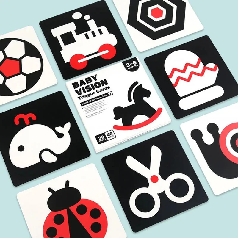 Jouets d'éducation précoce pour bébé, cartes Flash noires et blanches, cartes de Stimulation visuelle à contraste élevé, jouets Montessori pour bébé