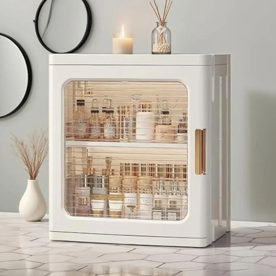 

Mini Countertop Storage Cabinet with Clear Doors and Adjustable Shelf Bathroom Organizers and Storage Toilet Paper Storage for