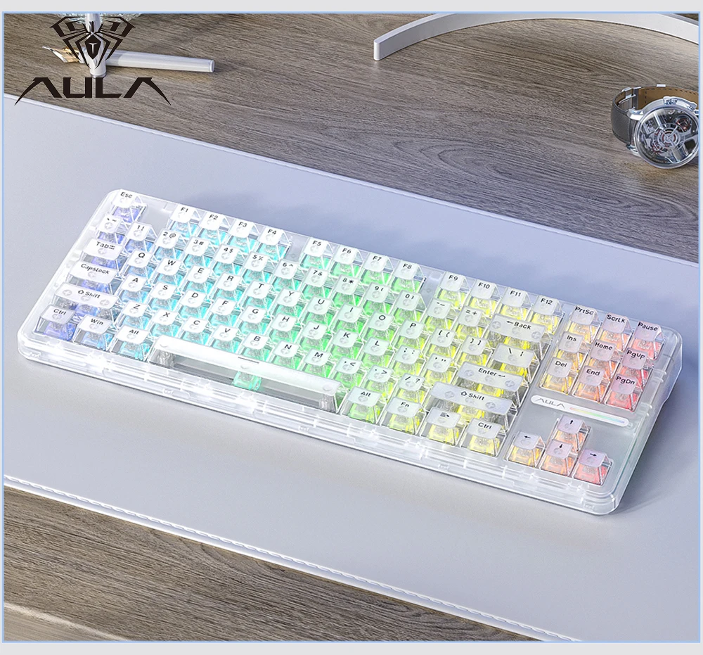 AULA L87 Mechanical Keyboard 2.4g/Usb/Bluetooth Tri Mode Wireless 87 Key Rgb Pbt Gasket 5 Layer Silencing Full Key No Impact