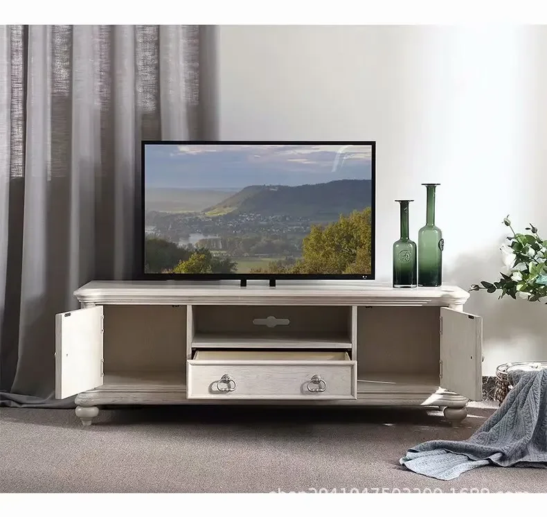 Living room retro old oak audio-visual cabinet four doors with drawers storage solid wood TV cabinet