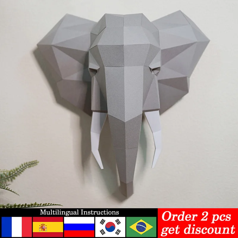 Z.J.Z.B Pre-cut Elephant Animal Paper Model Wall Decor 3D Hanging Decoration,Papercraft,Handmade DIY Adult Origami Craft RTY133