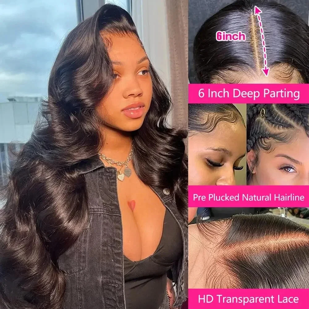 40 بوصة الجسم موجة الدانتيل الجبهة الباروكات البرازيلي الشعر البشري قبل قطعها الأسود 250 الكثافة 13x6 Hd شعر بشري أمامي شفاف
