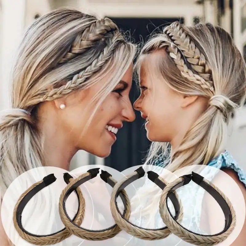 Fashion Wig Braids Twist Elastic Hair Headband with Wide Belt Synthetic Woman Black Gold Hair Style Braided Hairband Hairpiece