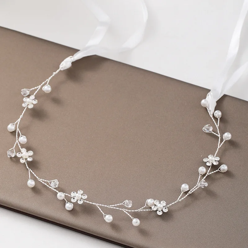 Crystal Pearl Hair Vine Headband Rhinestone Flower Hairband Headband For Women Bridal Wedding Hair Accessories Jewelry Vine Band