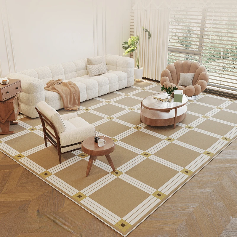 Large Area Living Room Decoration Carpet Fluffy Soft Plush Rug Home Cream Style Floor Mat Thick Checkerboard Rugs for Bedroom image 2