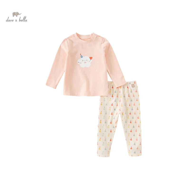 Dave Bella bambini ragazze pigiama vestito 2023 autunno inverno nuova moda Casual confortevole stampa simpatico cartone animato due pezzi DB4238330