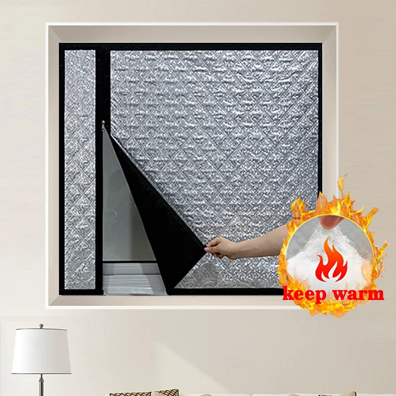 Black new warm cotton curtains, cold proof, fully sealed windows for home bedrooms, zipper style, self installing